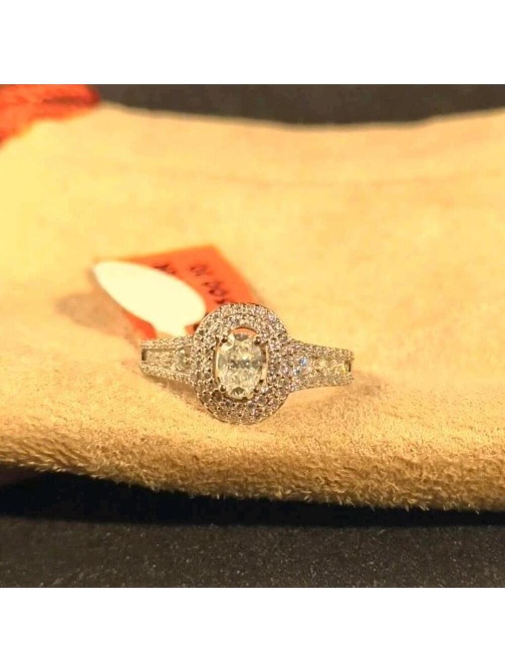 Sterling Silver Moissanite Halo Ring Size 8, 1.25ctw VVS D Oval